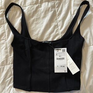 Zara Black Sleeveless Crop Top Fitted Bustier